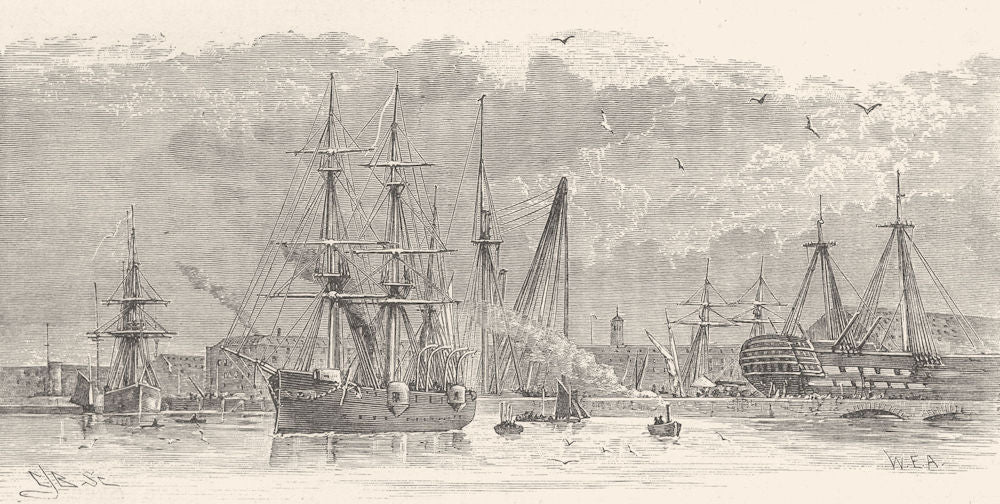 KENT. Sheerness Dockyard, from the river 1901 old antique print picture